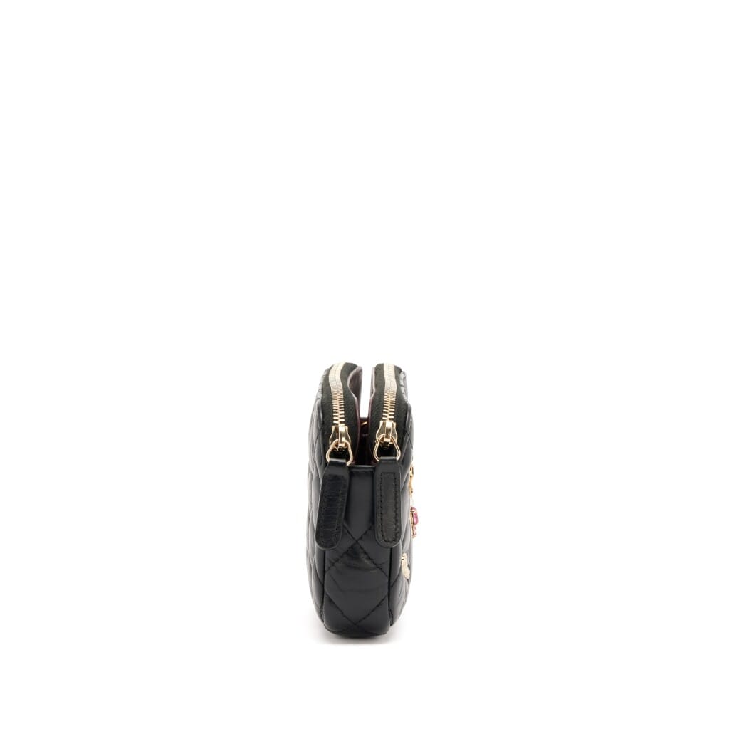 Black Quilted Aged Calfskin Lucky Charms 2.55 Reissue Double Zip Clutch With Chain Gold Hardware, 2017