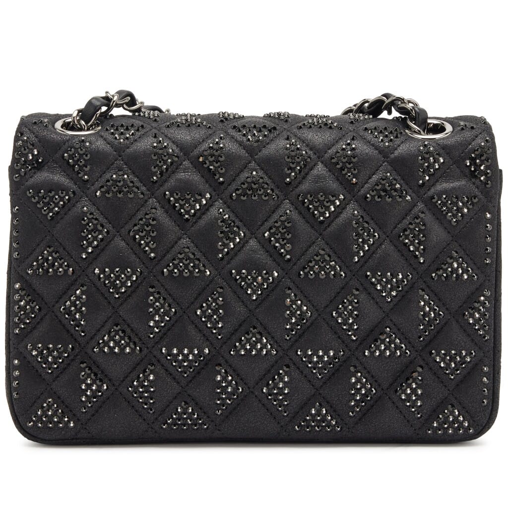 Multicolor Iridescent Crystal Strass and Black Quilted Goatskin Mini Classic Single Flap Ruthenium Hardware, 2015-2016