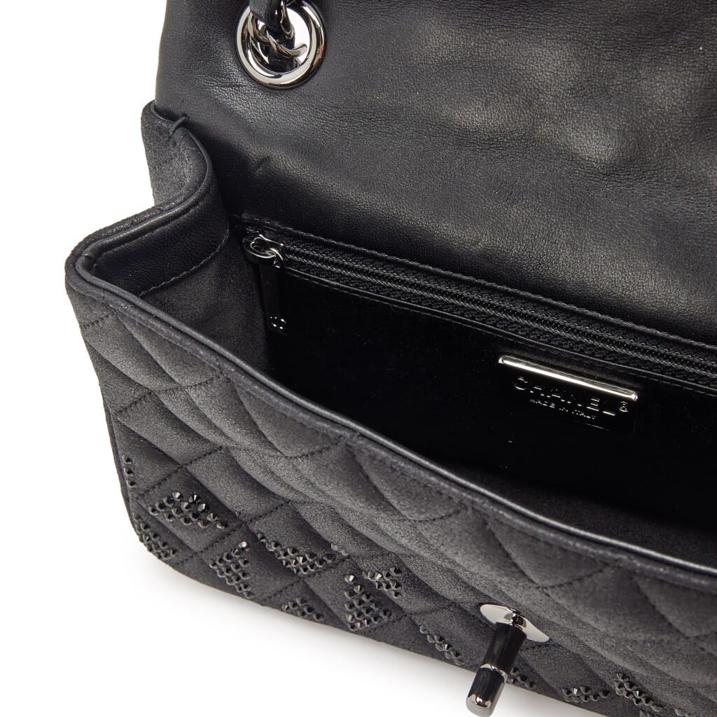 Multicolor Iridescent Crystal Strass and Black Quilted Goatskin Mini Classic Single Flap Ruthenium Hardware, 2015-2016