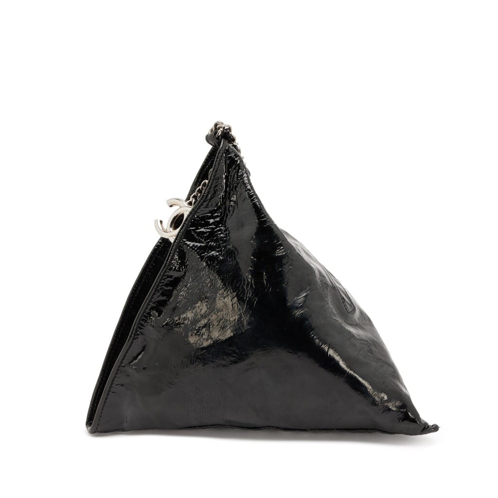 Black Patent Leather Bon Bon Pyramid Clutch Silver Hardware, 2008-2009