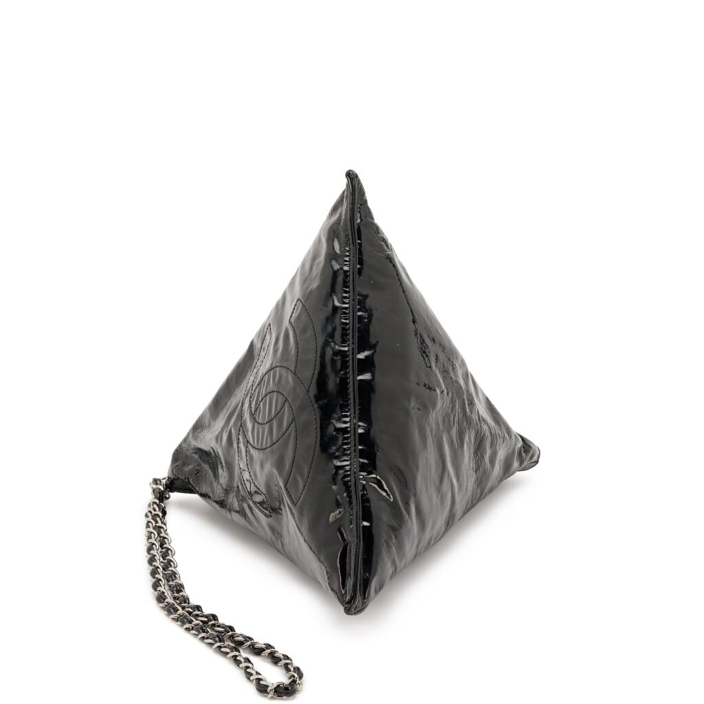 Black Patent Leather Bon Bon Pyramid Clutch Silver Hardware, 2008-2009