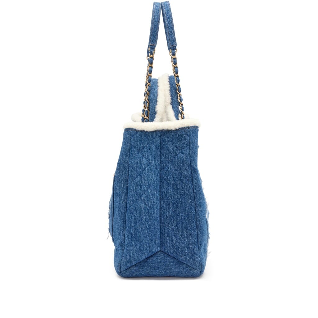 Blue Denim, White Shearling Paris-New York Hieroglyph Coco Tote Gold Hardware, 2019