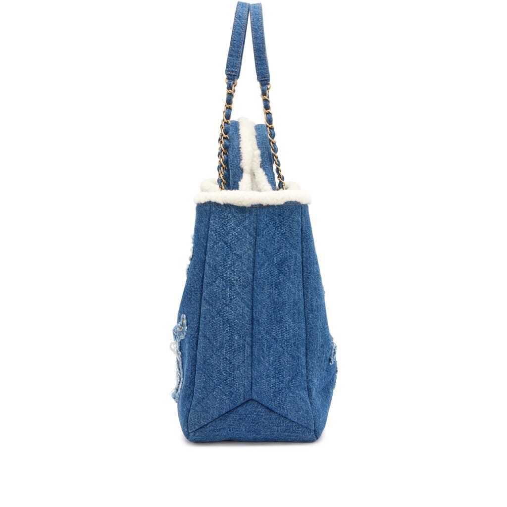 Blue Denim, White Shearling Paris-New York Hieroglyph Coco Tote Gold Hardware, 2019