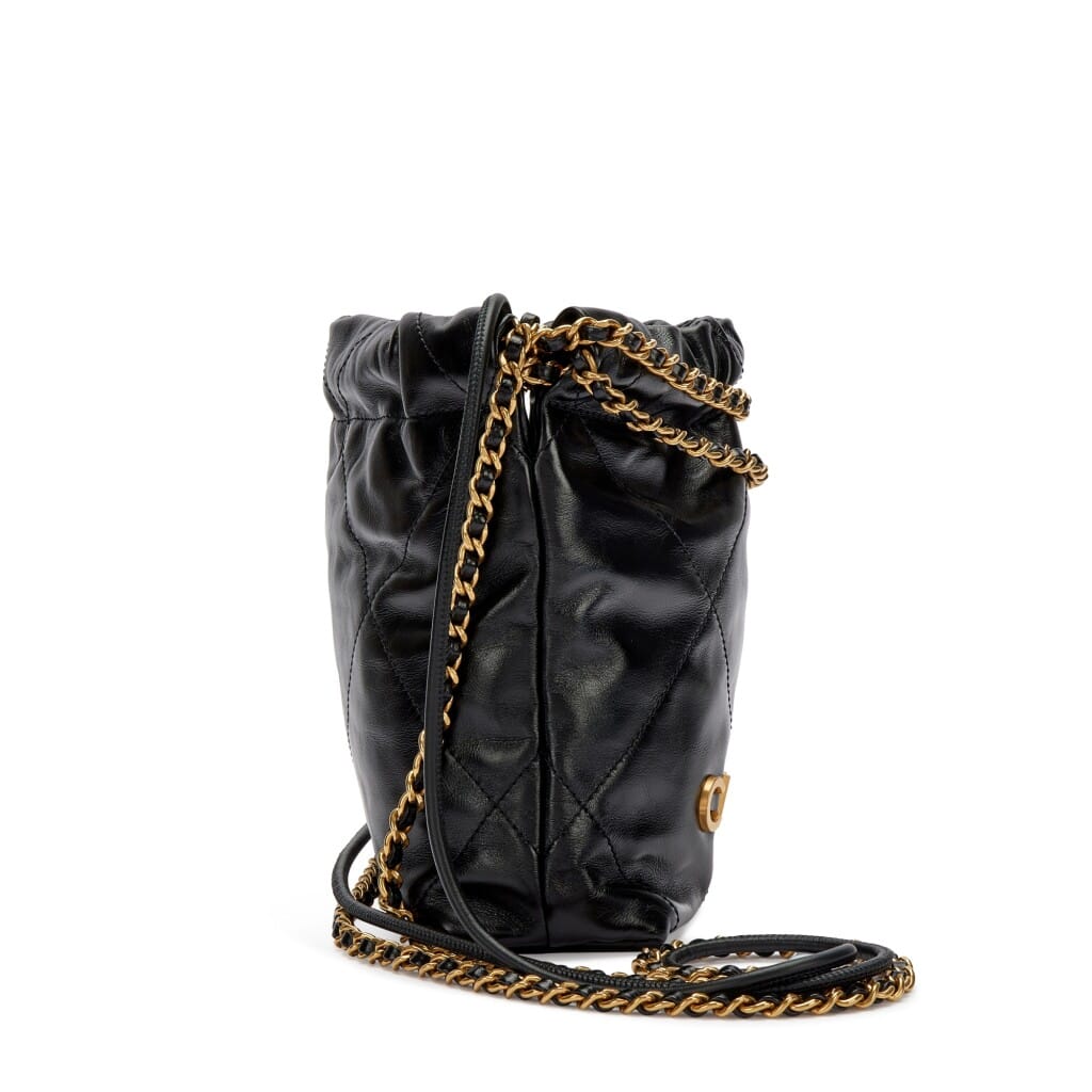 Black Quilted Calfskin Mini 22 Bag Brushed Gold Hardware