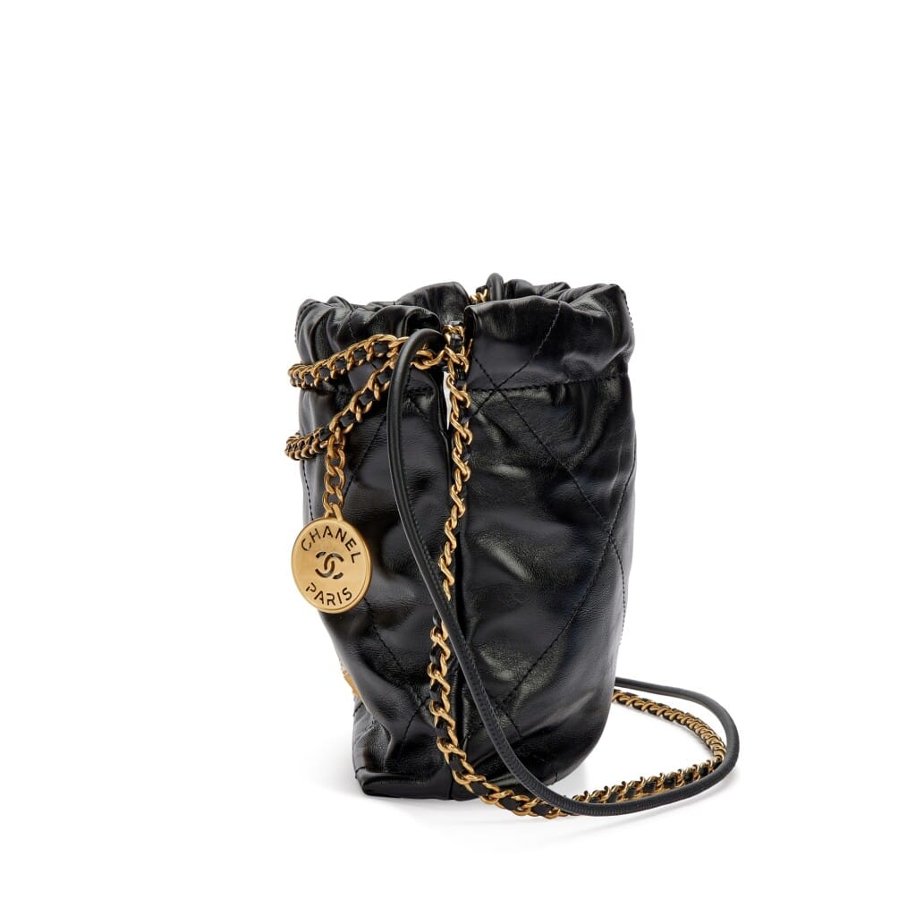 Black Quilted Calfskin Mini 22 Bag Brushed Gold Hardware