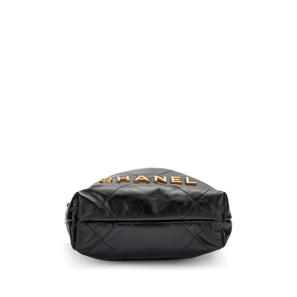 Black Quilted Calfskin Mini 22 Bag Brushed Gold Hardware
