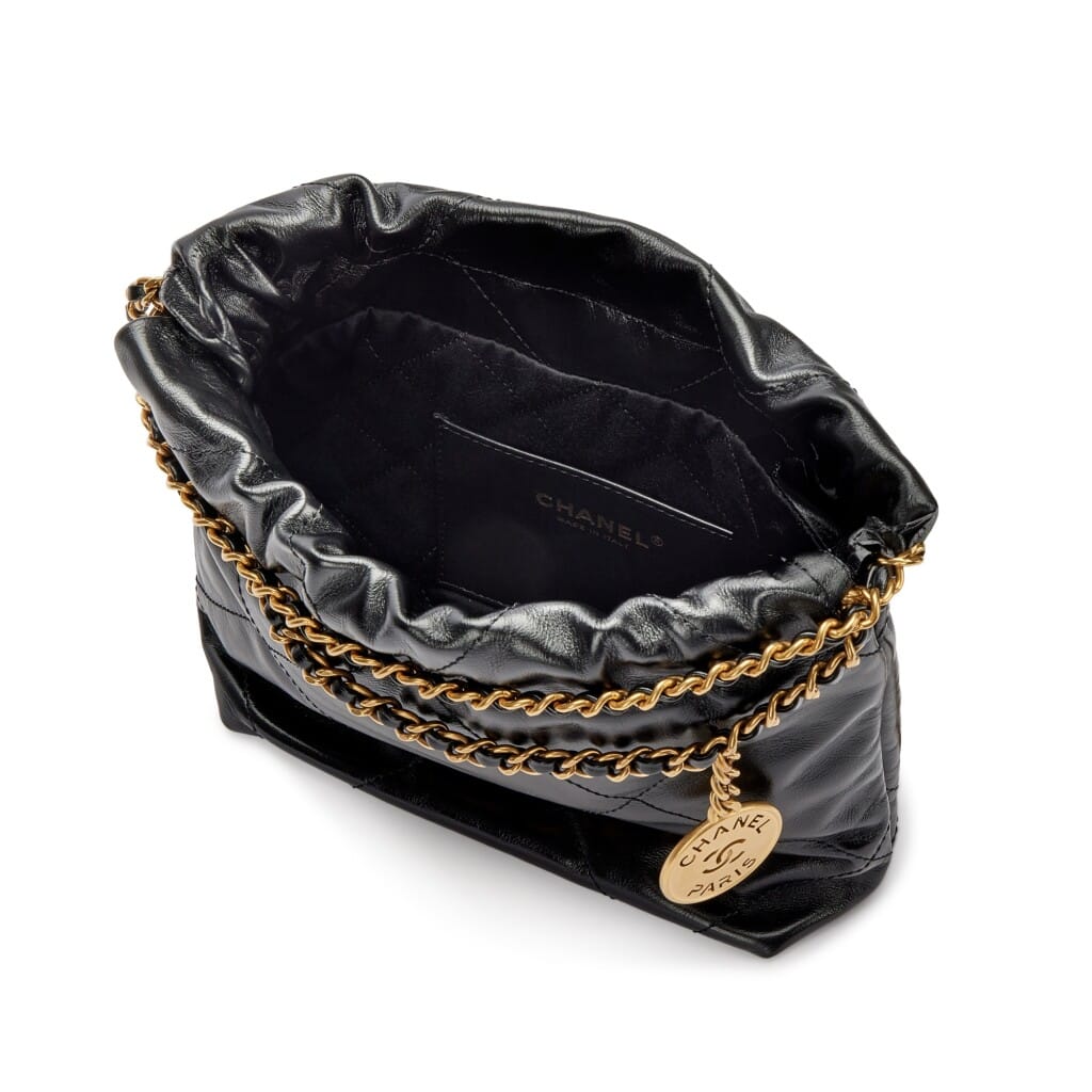 Black Quilted Calfskin Mini 22 Bag Brushed Gold Hardware