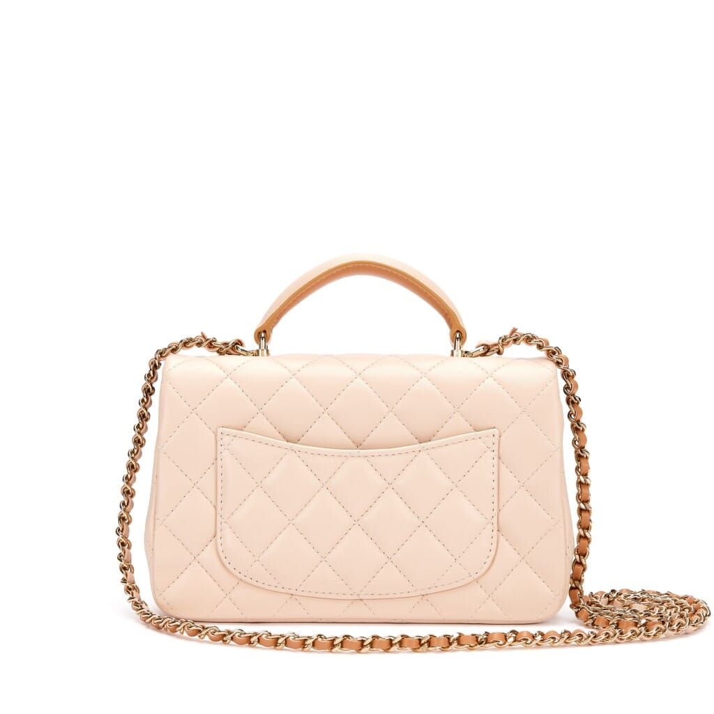 Ecru and Beige Quilted Lambskin Top Handle Flap Bag Pale Gold Hardware