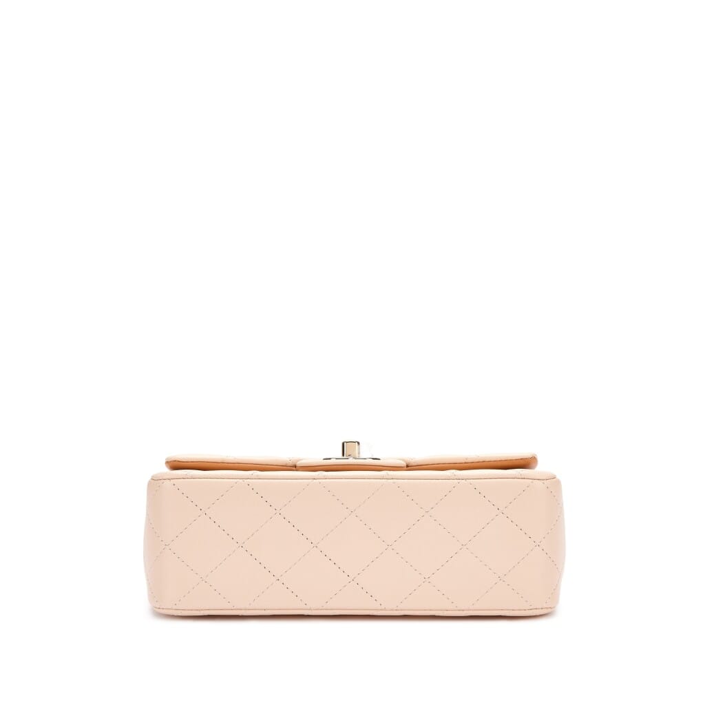 Ecru and Beige Quilted Lambskin Top Handle Flap Bag Pale Gold Hardware