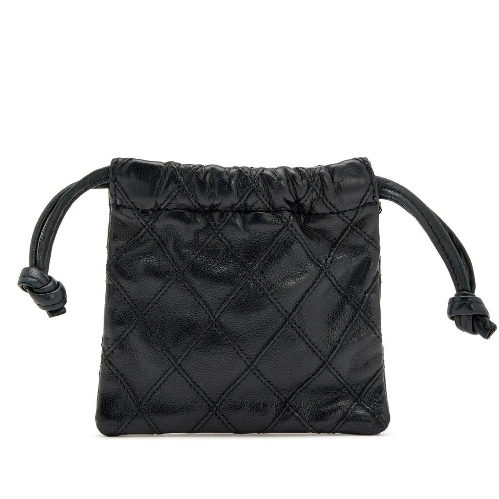 Black Quilted Lambskin CC Micro Drawstring Coin Pouch Gold Hardware, 1986-1988