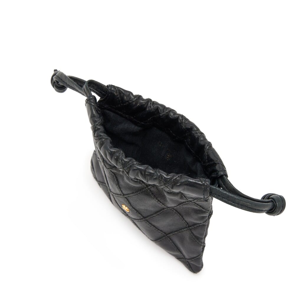 Black Quilted Lambskin CC Micro Drawstring Coin Pouch Gold Hardware, 1986-1988