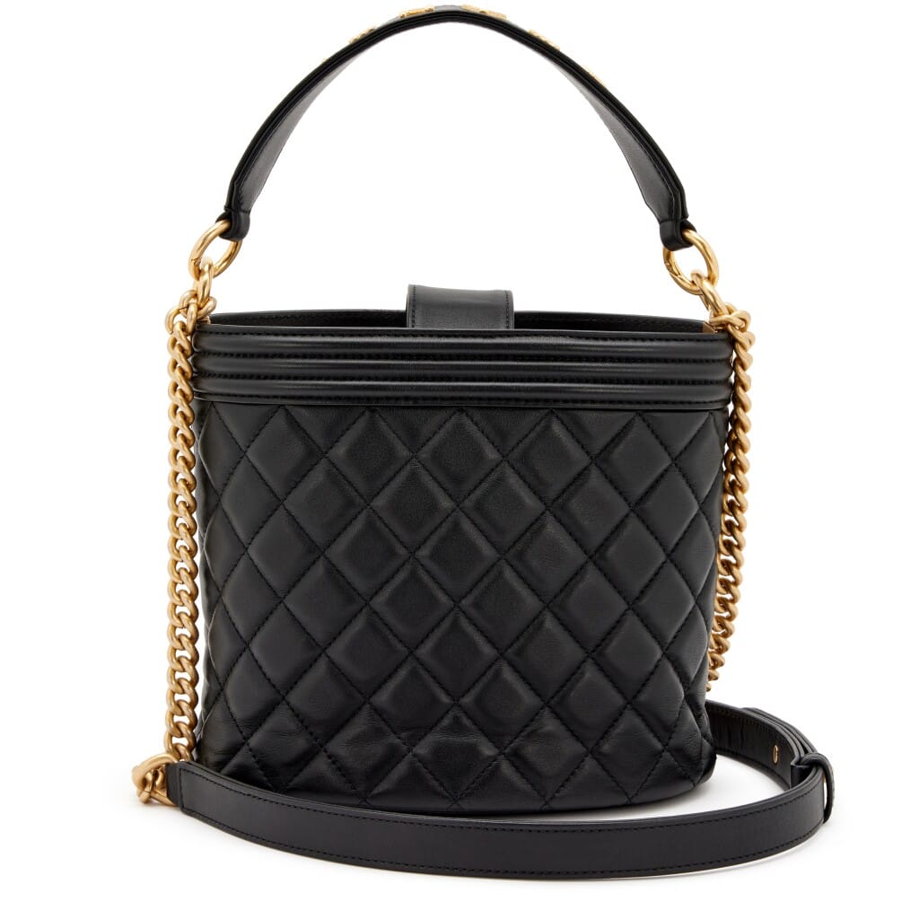 Black Quilted Lambskin Boy Bucket Bag Aged Gold Hardware, 2020