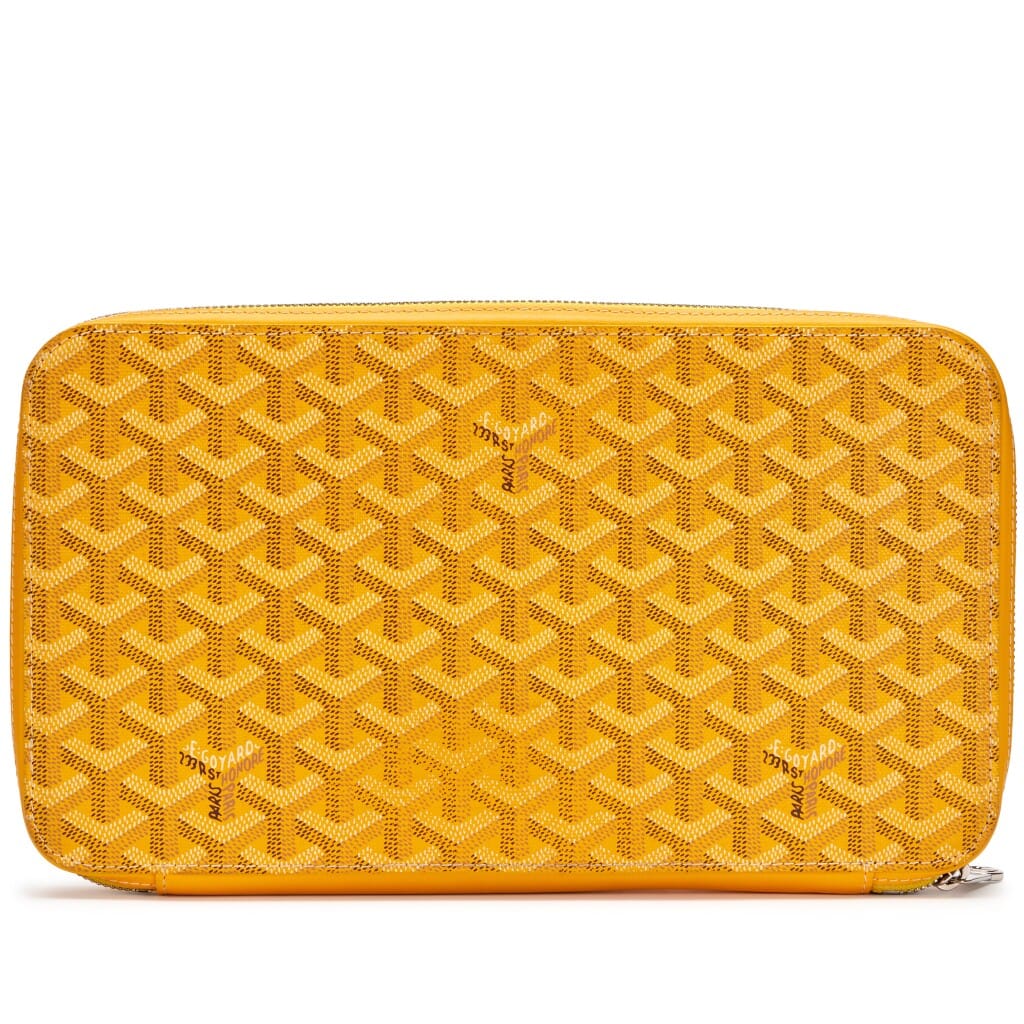 Yellow Goyardine Canvas and Chevroches Calfskin Matignon GM Wallet Silver Hardware