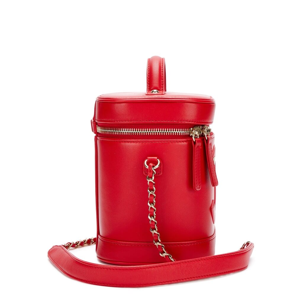Red Lambskin Top Handle Vanity Case Pale Gold Hardware, 2019