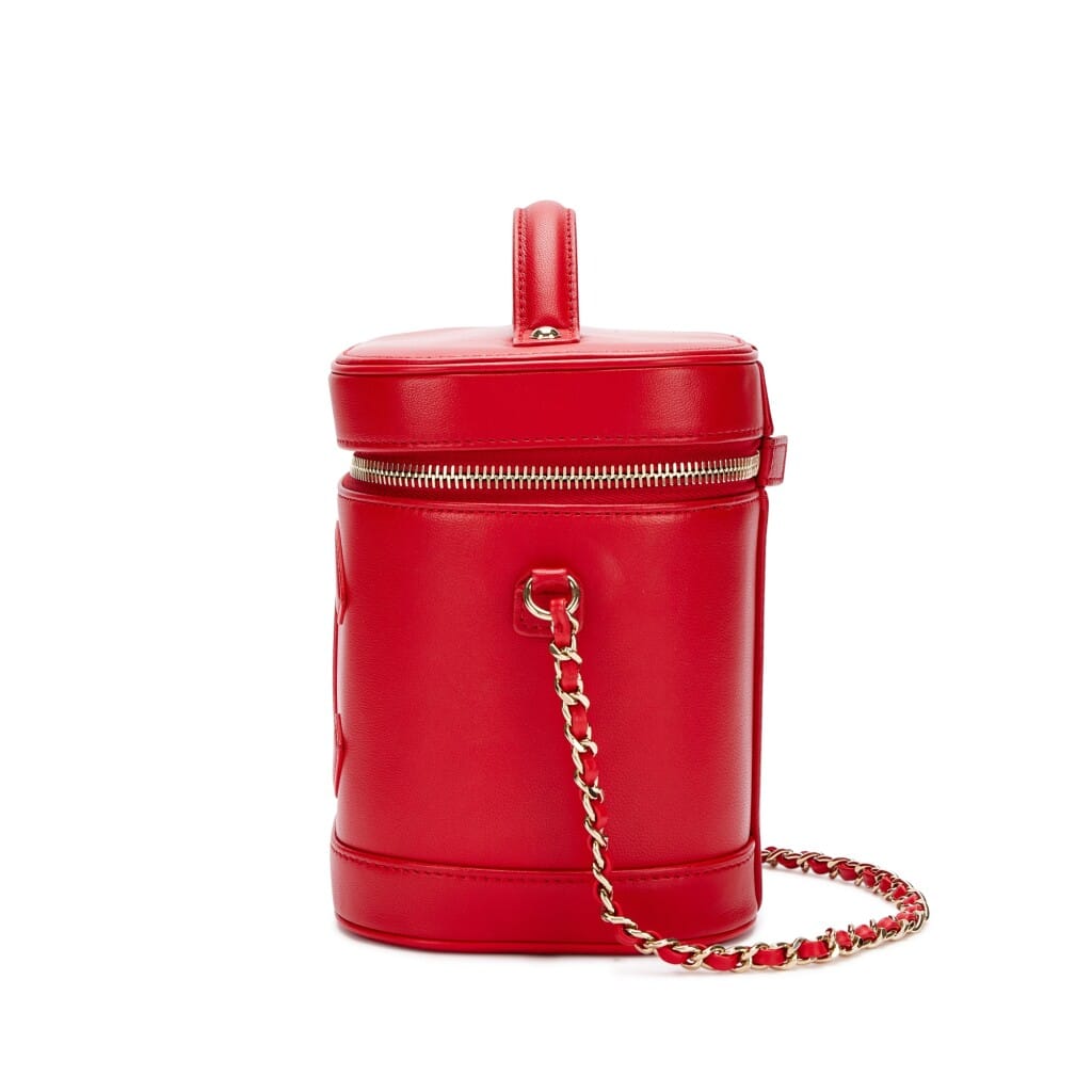 Red Lambskin Top Handle Vanity Case Pale Gold Hardware, 2019