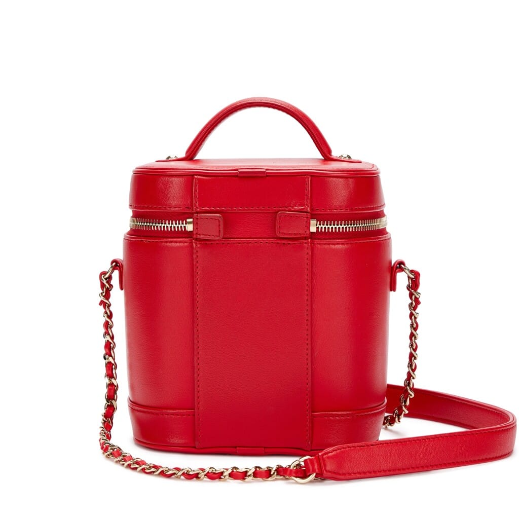 Red Lambskin Top Handle Vanity Case Pale Gold Hardware, 2019