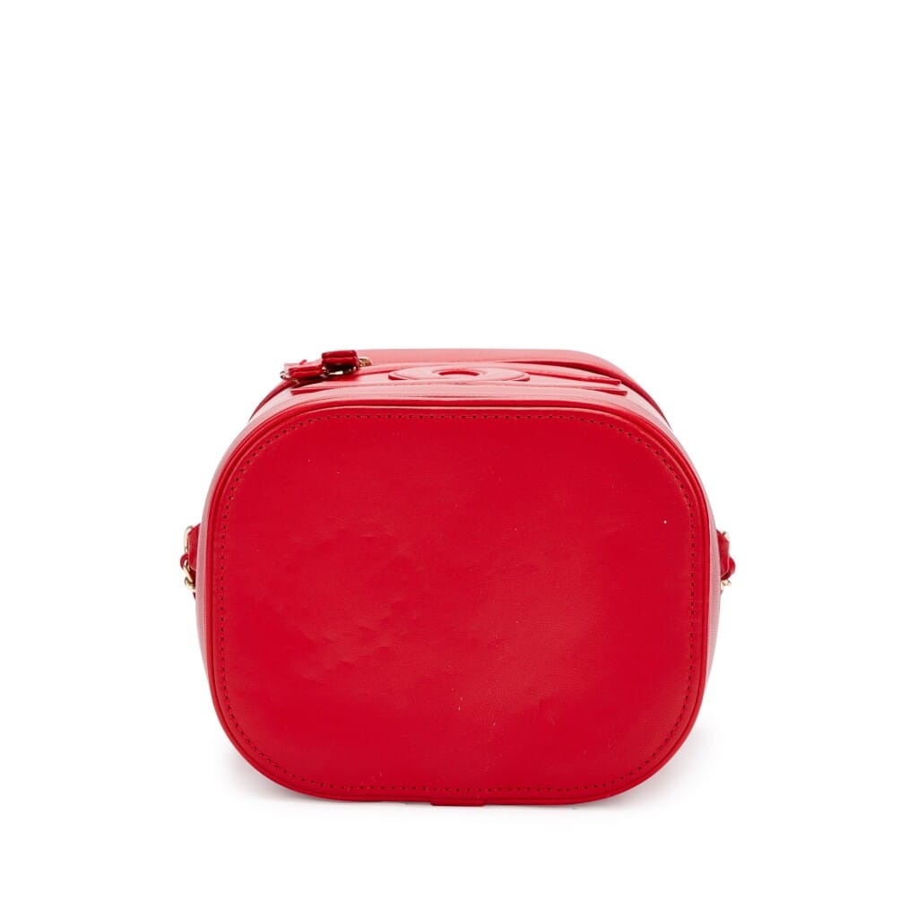 Red Lambskin Top Handle Vanity Case Pale Gold Hardware, 2019