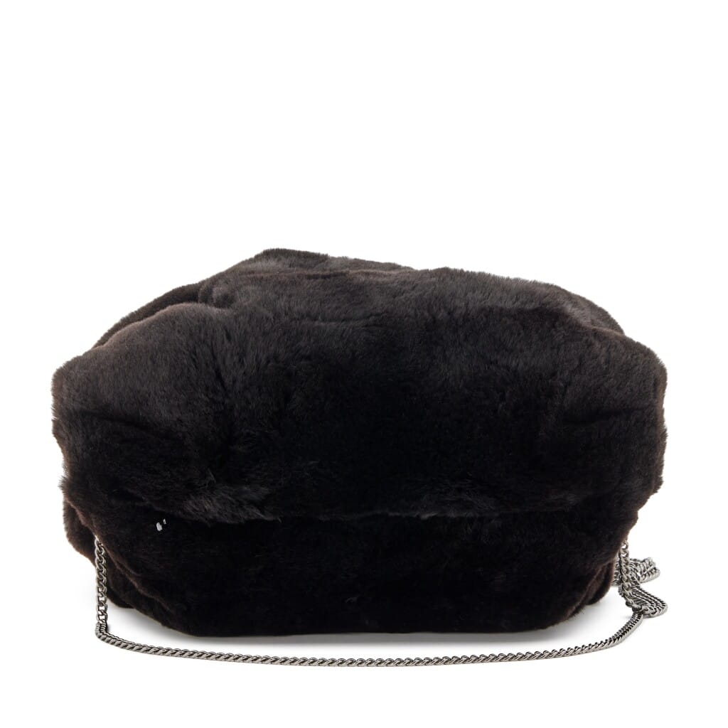 Black Fur Beaded Hand Warmer Muff with Strass CC Chain Silver Hardware, 2006