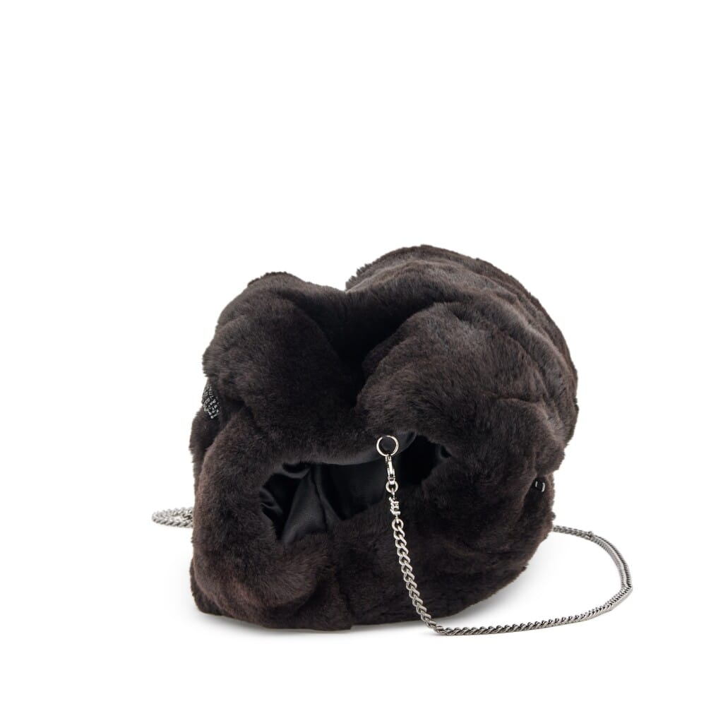 Black Fur Beaded Hand Warmer Muff with Strass CC Chain Silver Hardware, 2006