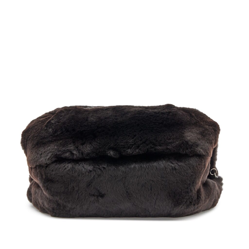Black Fur Beaded Hand Warmer Muff with Strass CC Chain Silver Hardware, 2006