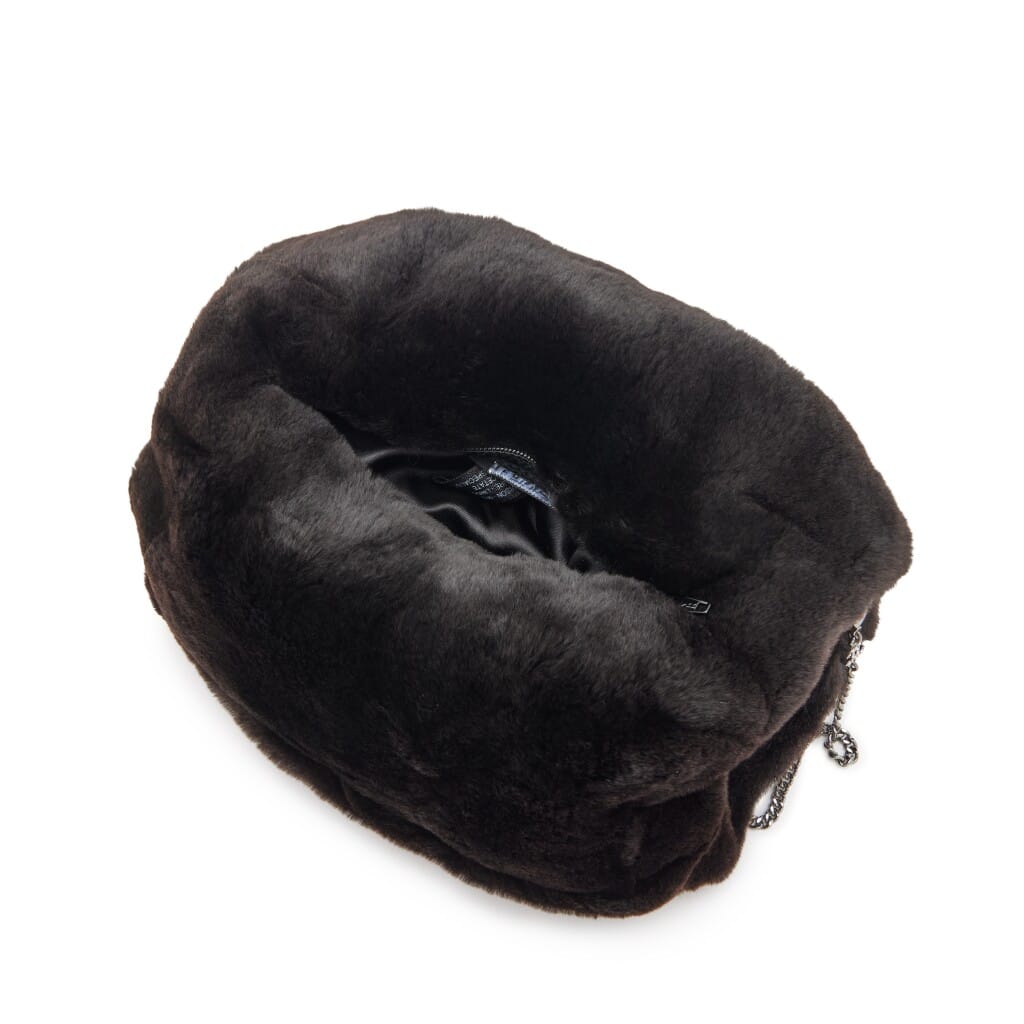 Black Fur Beaded Hand Warmer Muff with Strass CC Chain Silver Hardware, 2006