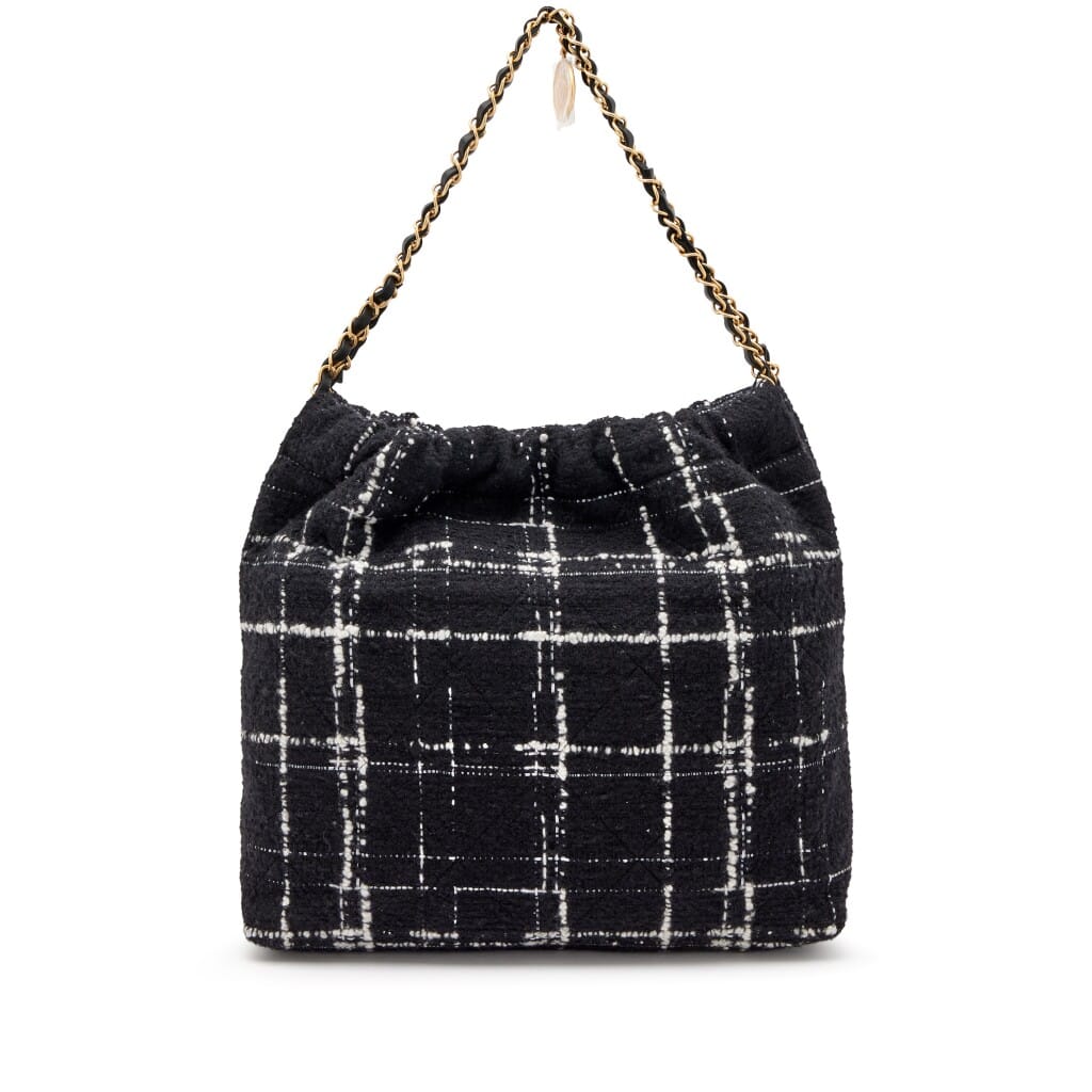 Black, White, and Rainbow Quilted Wool Tweed 22 Tote Aged Gold Hardware, 2022