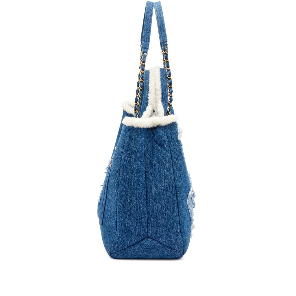 Blue Denim, White Shearling Paris-New York Hieroglyph Coco Tote Gold Hardware, 2019