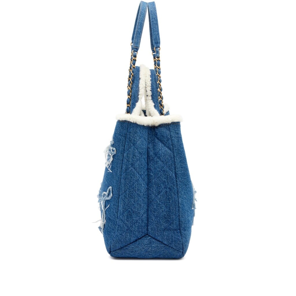 Blue Denim, White Shearling Paris-New York Hieroglyph Coco Tote Gold Hardware, 2019