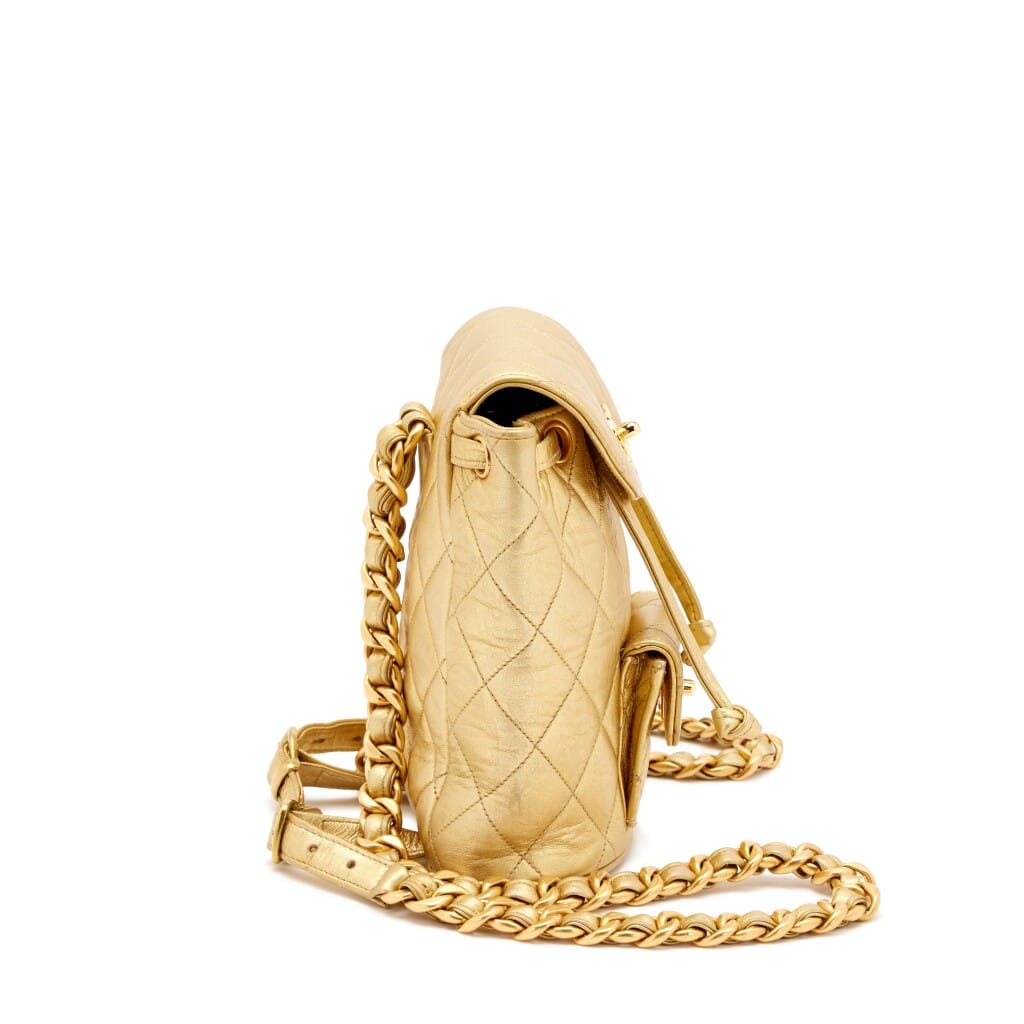 Metallic Gold Quilted Lambskin Mini Duma Timeless CC Backpack Gold Hardware, 1991-1994