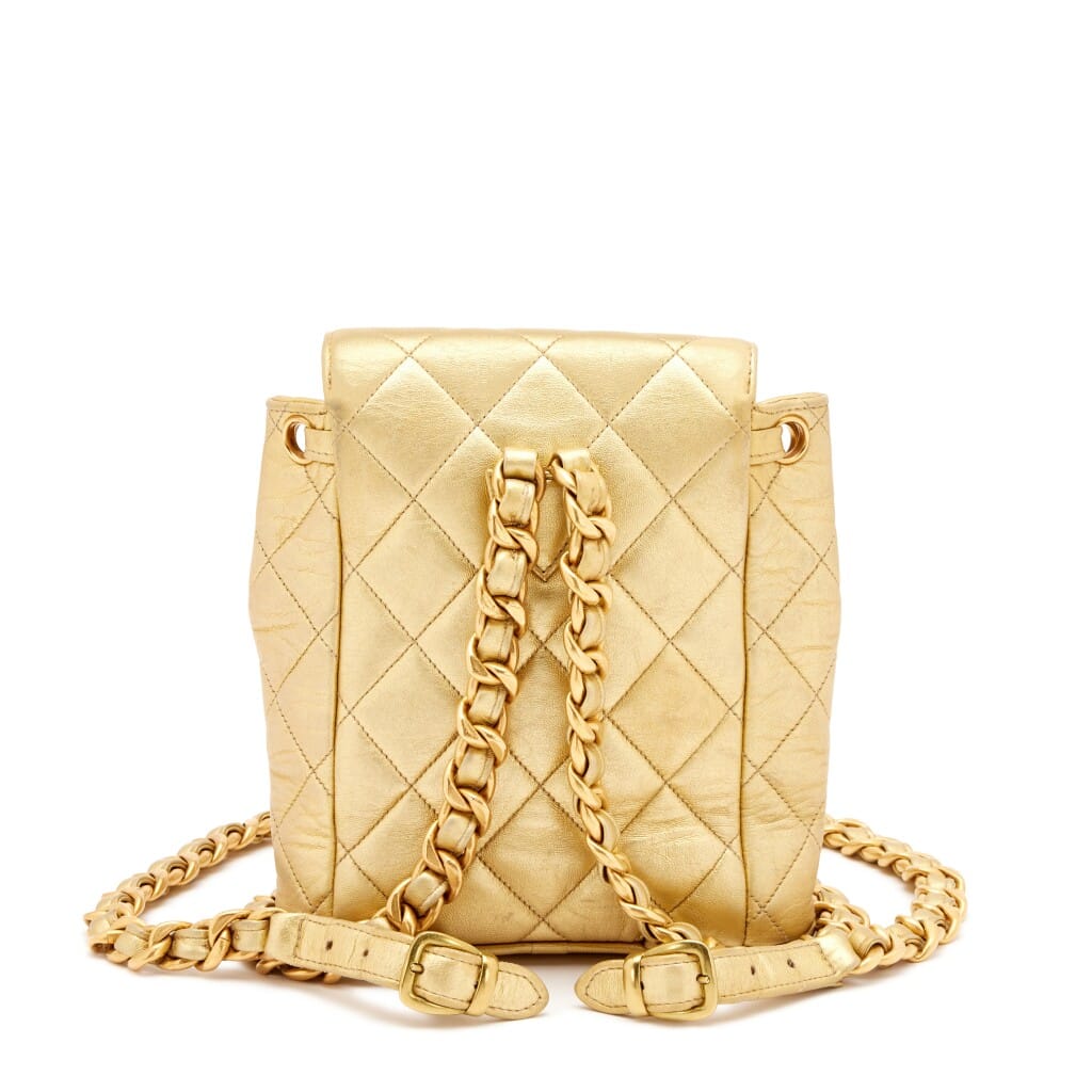 Metallic Gold Quilted Lambskin Mini Duma Timeless CC Backpack Gold Hardware, 1991-1994