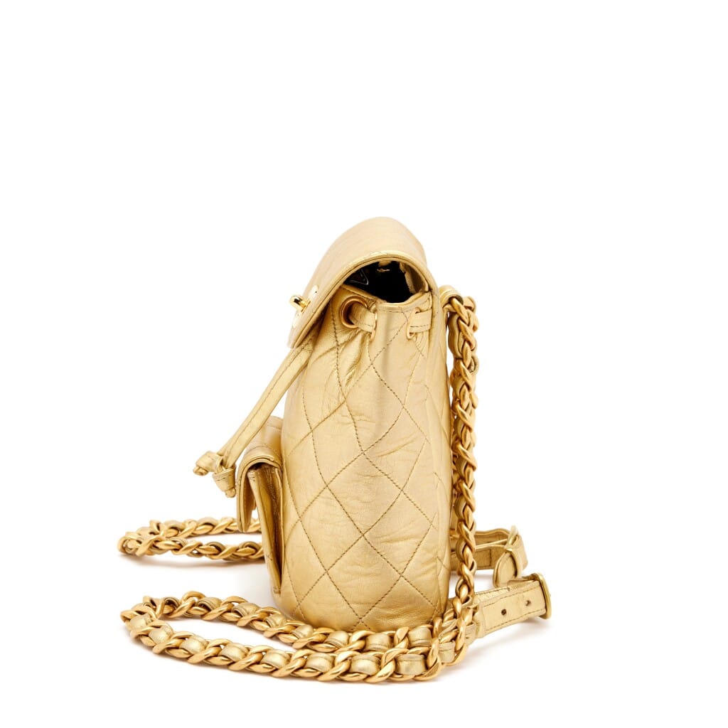 Metallic Gold Quilted Lambskin Mini Duma Timeless CC Backpack Gold Hardware, 1991-1994
