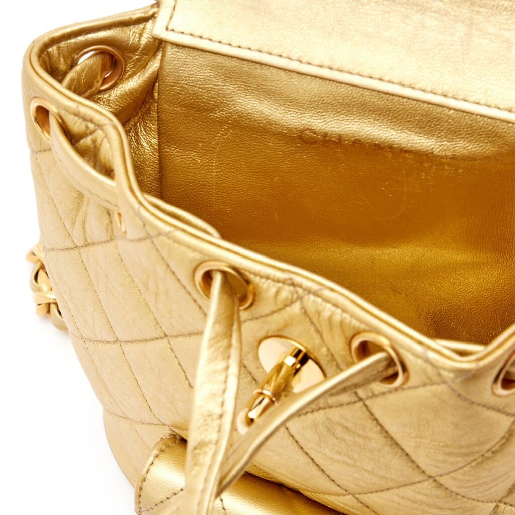Metallic Gold Quilted Lambskin Mini Duma Timeless CC Backpack Gold Hardware, 1991-1994