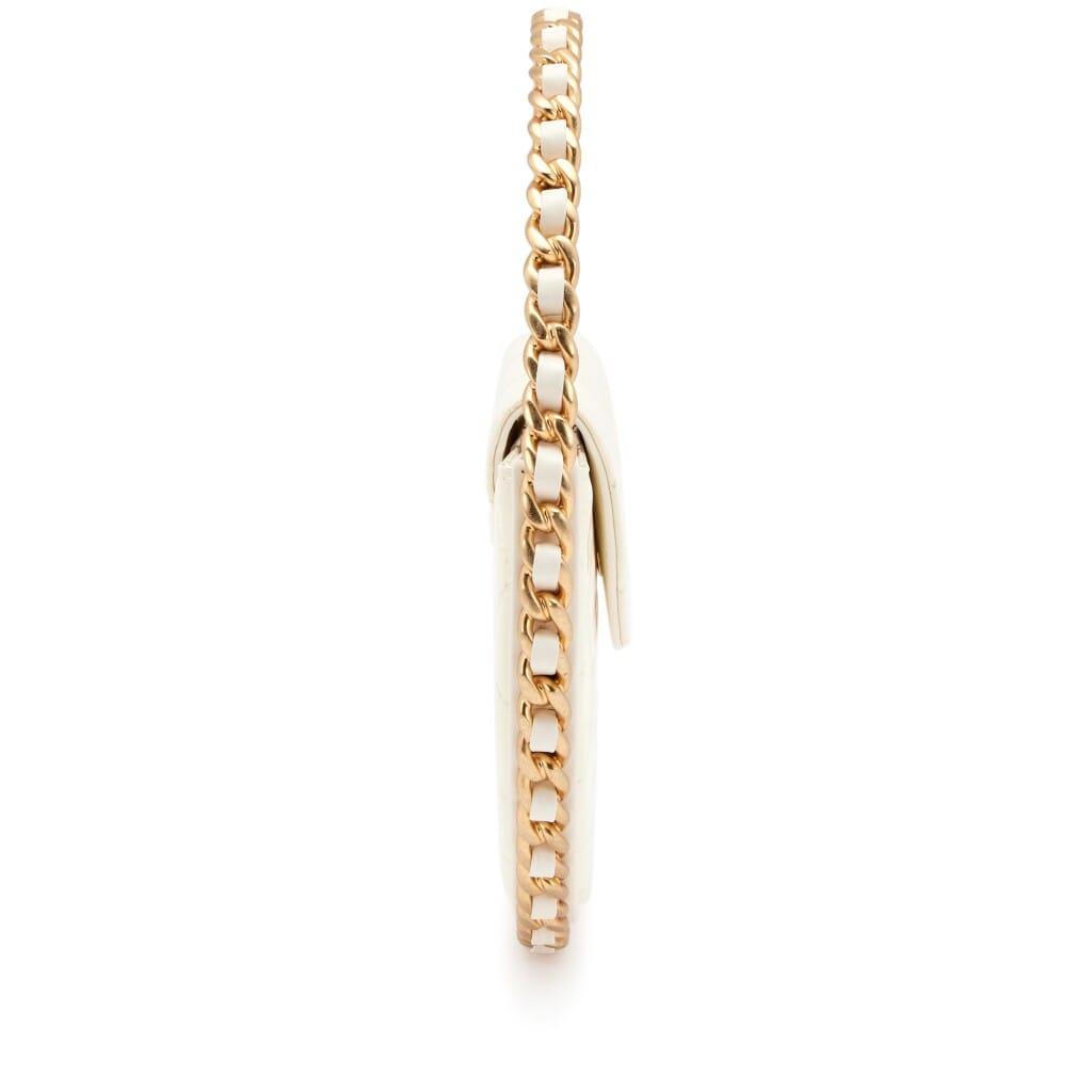 White Quilted Patent Leather Chain Around Hoop Bag Aged Gold Hardware, 2023