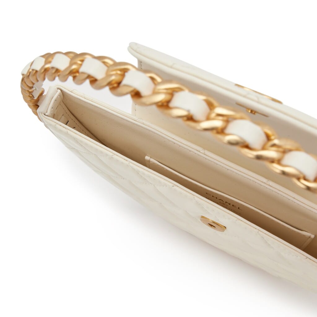 White Quilted Patent Leather Chain Around Hoop Bag Aged Gold Hardware, 2023