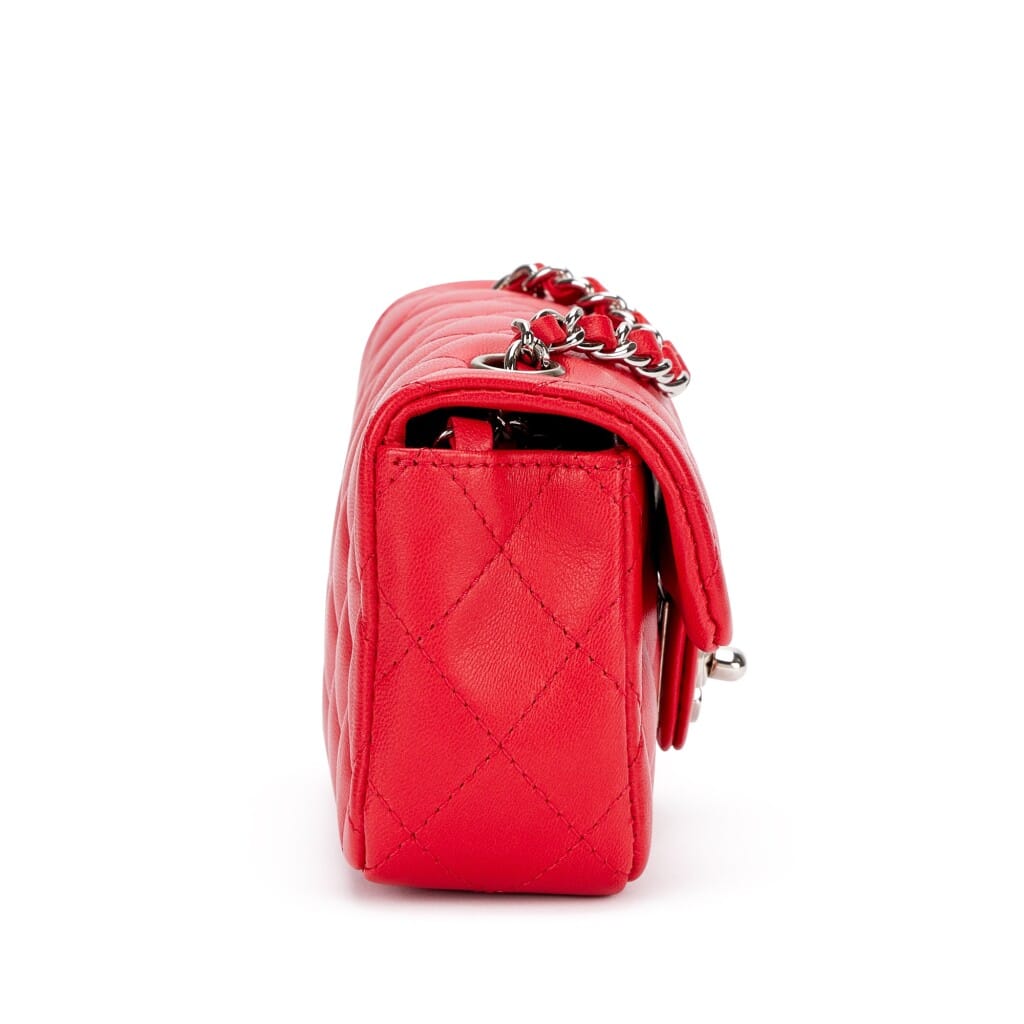 Red Quilted Lambskin Mini Flap Bag Silver Hardware, 2004-05
