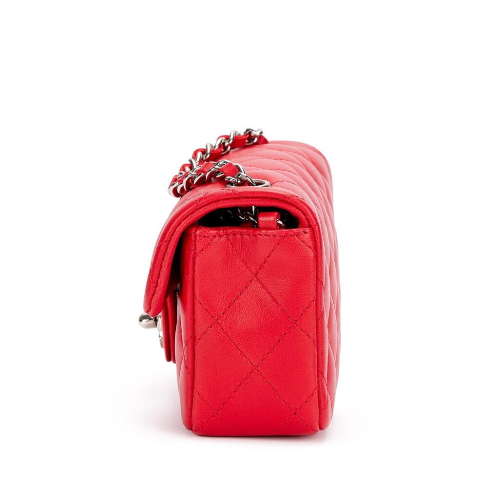 Red Quilted Lambskin Mini Flap Bag Silver Hardware, 2004-05