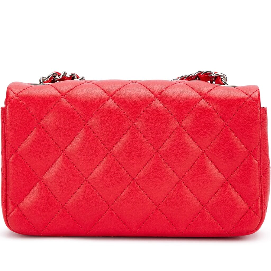 Red Quilted Lambskin Mini Flap Bag Silver Hardware, 2004-05