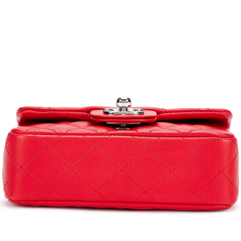 Red Quilted Lambskin Mini Flap Bag Silver Hardware, 2004-05