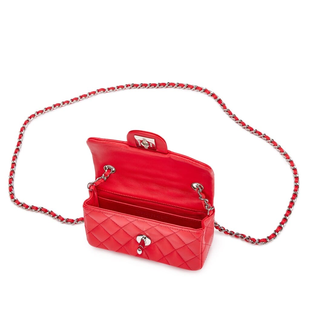 Red Quilted Lambskin Mini Flap Bag Silver Hardware, 2004-05