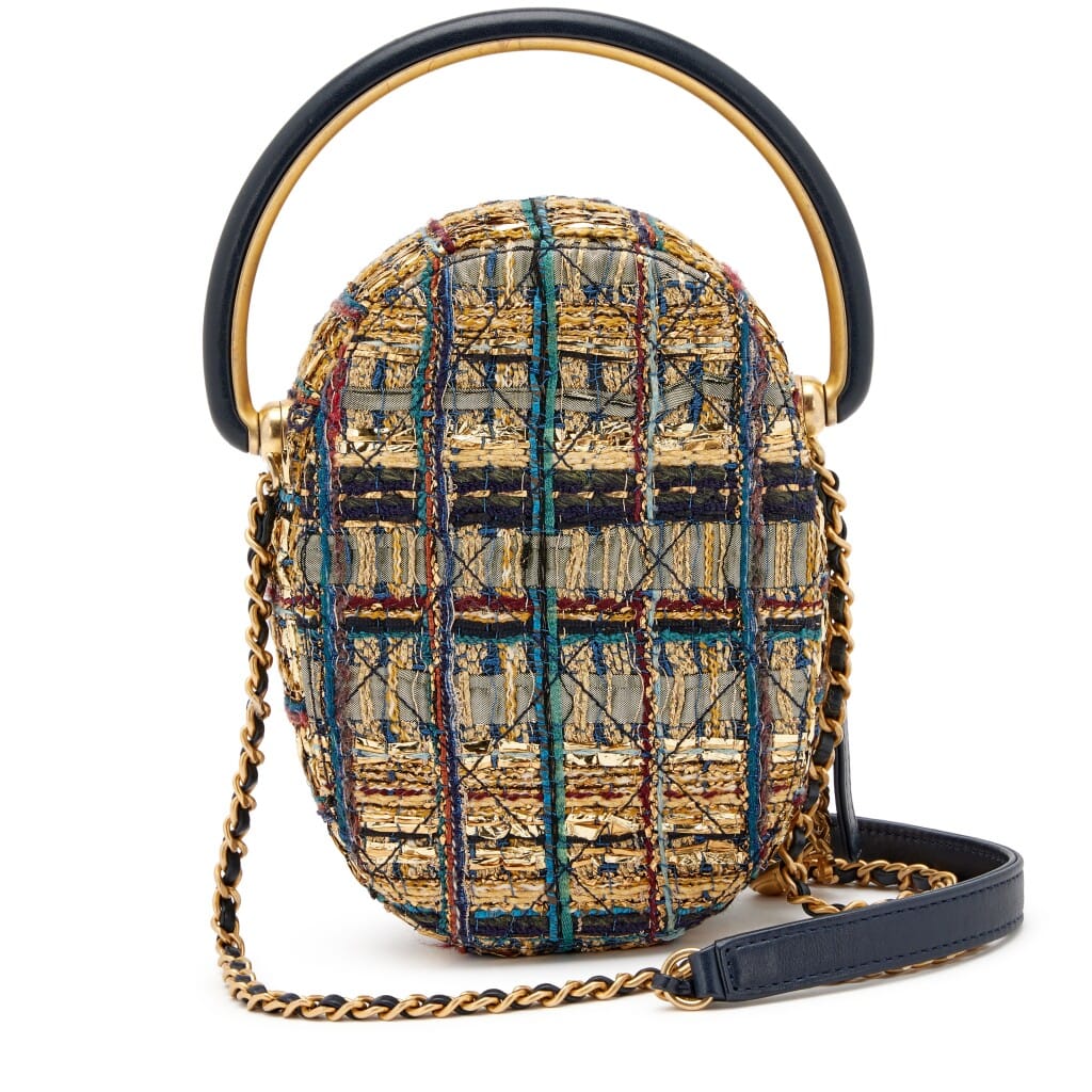Gold and Navy Tweed Metiers D'Art Paris-Egypt Top Handle Case Aged Gold Hardware, 2019