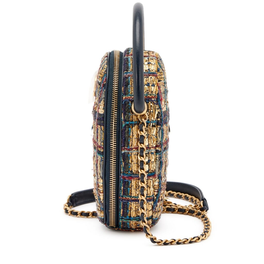 Gold and Navy Tweed Metiers D'Art Paris-Egypt Top Handle Case Aged Gold Hardware, 2019