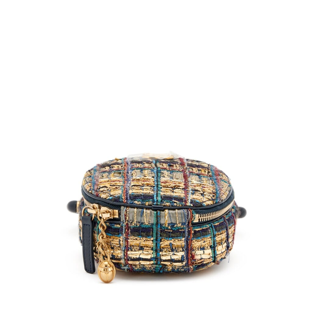 Gold and Navy Tweed Metiers D'Art Paris-Egypt Top Handle Case Aged Gold Hardware, 2019