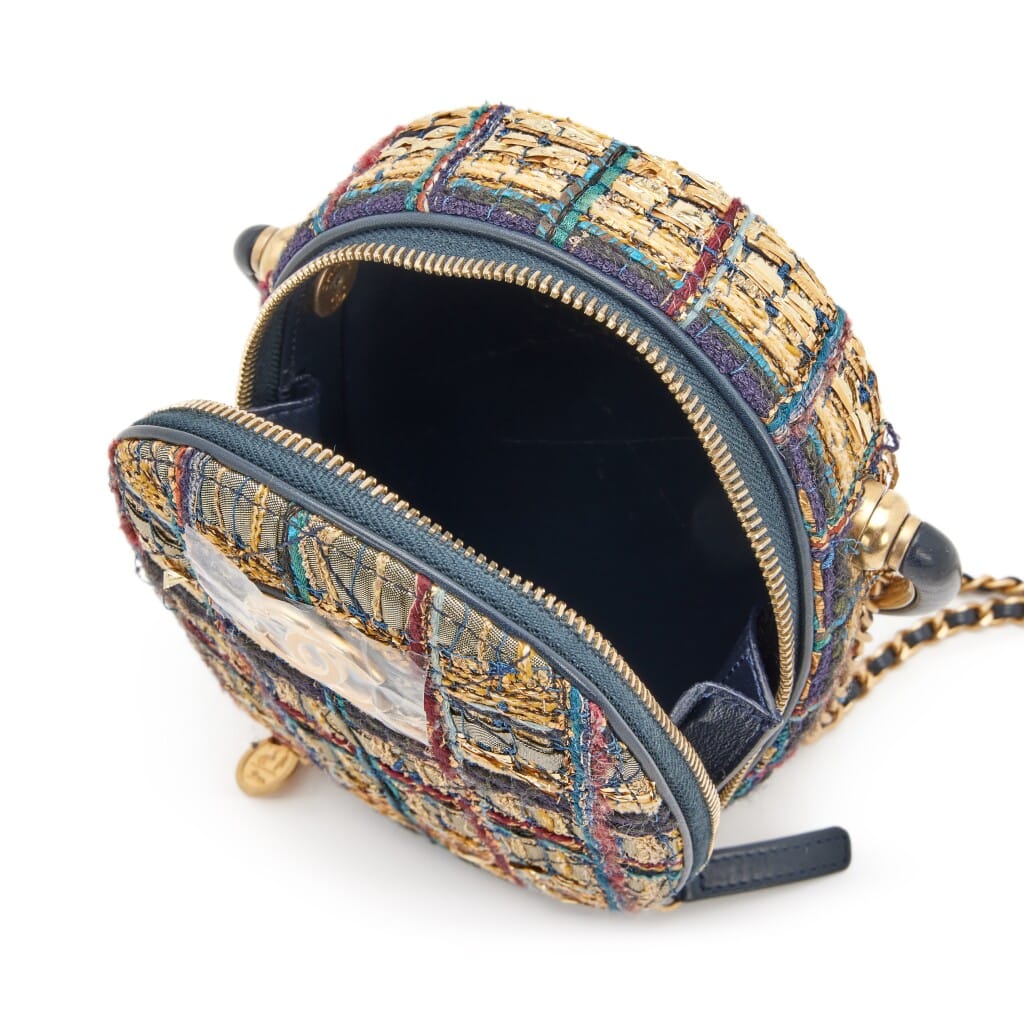 Gold and Navy Tweed Metiers D'Art Paris-Egypt Top Handle Case Aged Gold Hardware, 2019