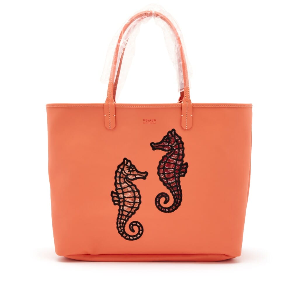 Limited Edition Coral Pink Goyardine Canvas and Chevroches Calfskin Reversible Seahorse Embroidery Anjou PM Tote, 2024