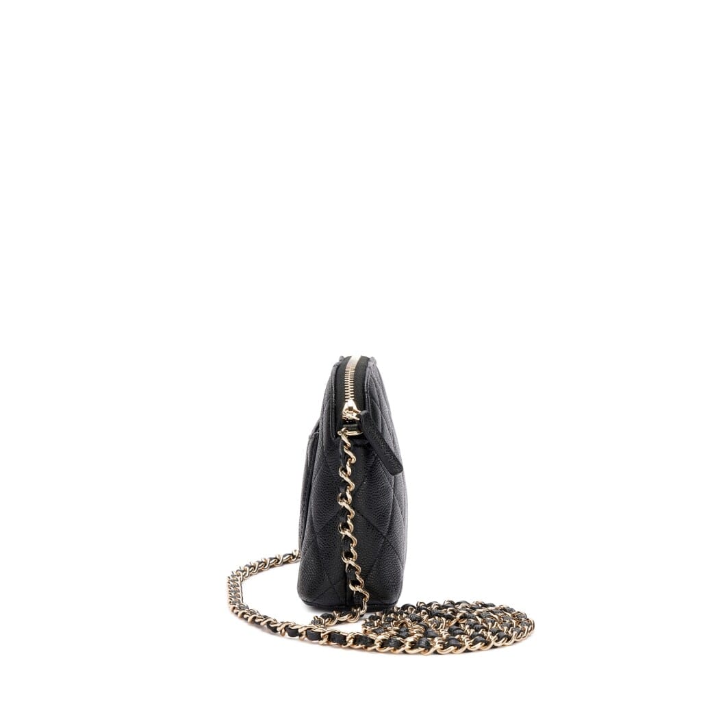 Black Quilted Caviar Bag with Chain Pale Gold Hardware