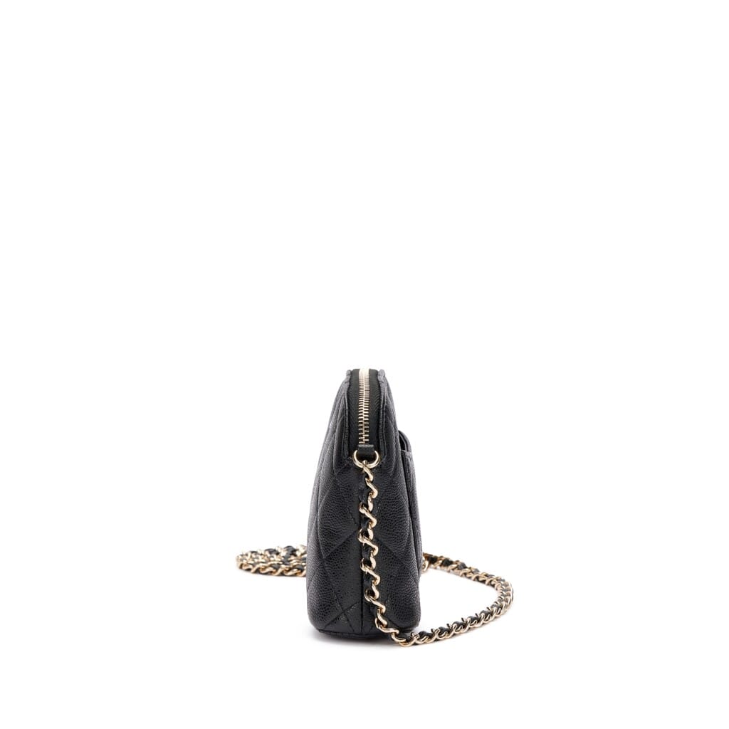Black Quilted Caviar Bag with Chain Pale Gold Hardware