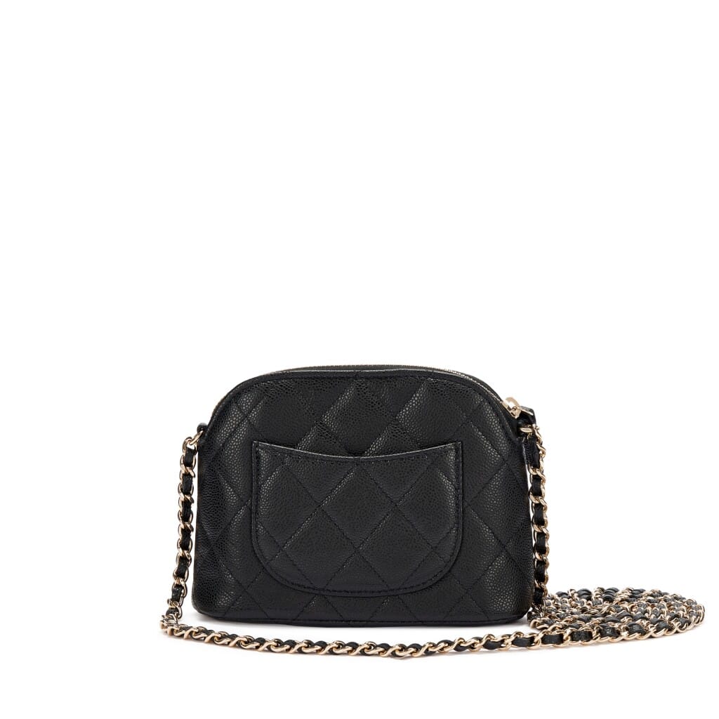 Black Quilted Caviar Bag with Chain Pale Gold Hardware