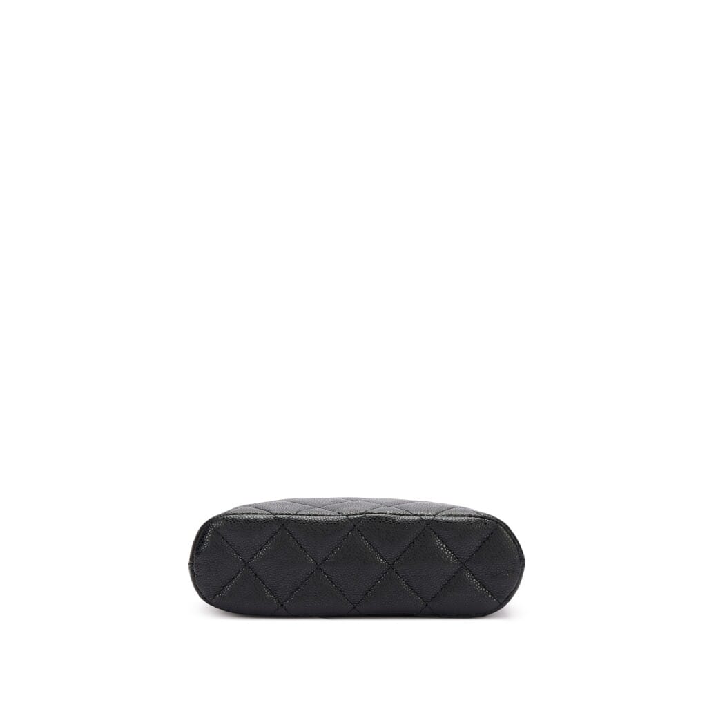 Black Quilted Caviar Bag with Chain Pale Gold Hardware