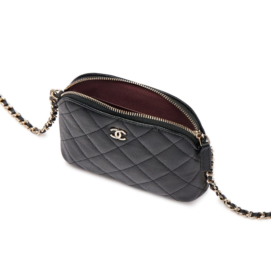Black Quilted Caviar Bag with Chain Pale Gold Hardware