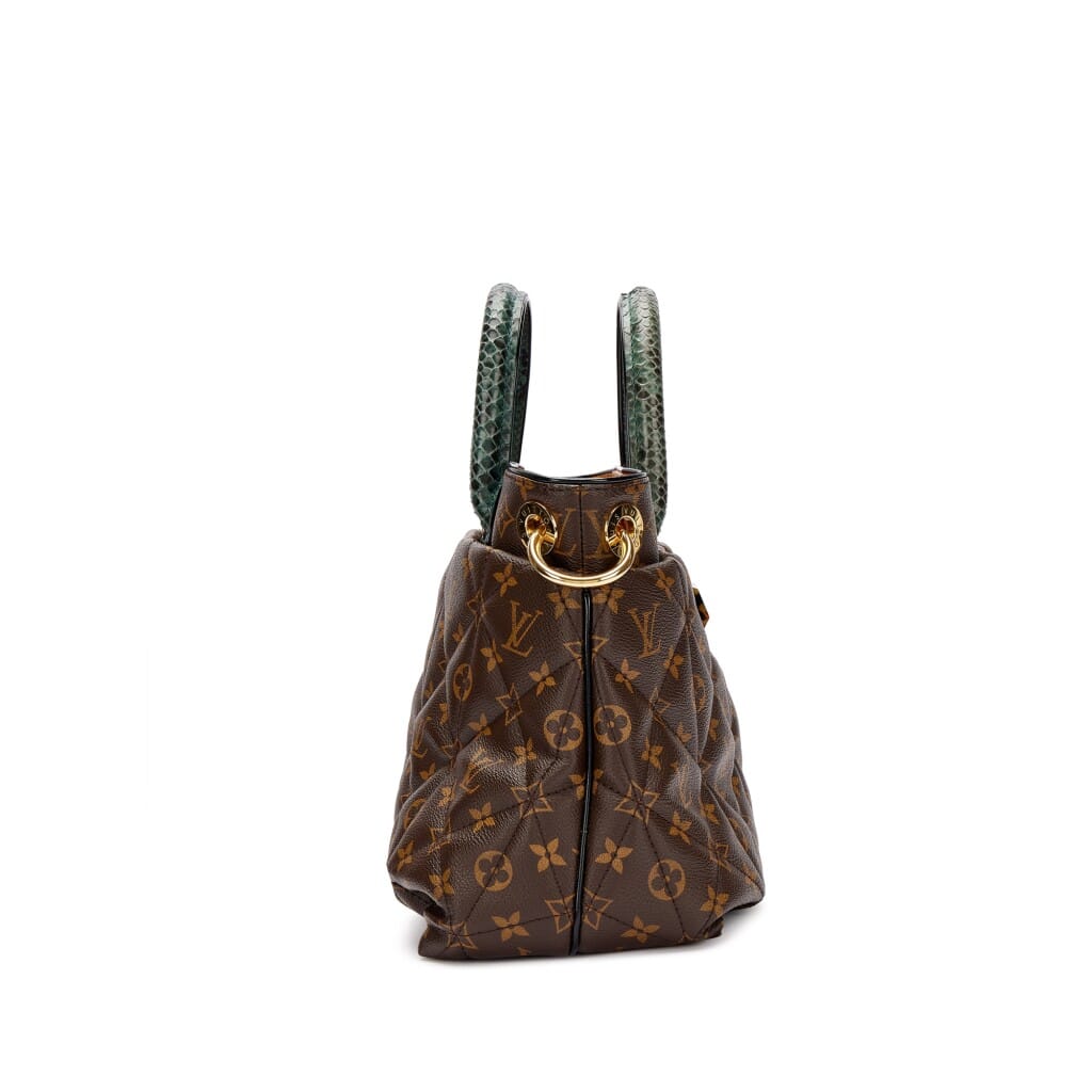 Brown Monogram Coated Canvas and Ostrich and Green Python Etoile Tote Gold Hardware
